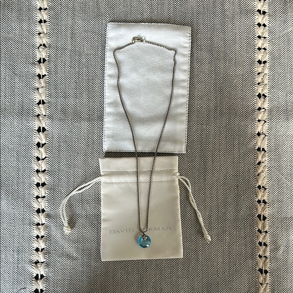 David Yurman Blue Topaz & Diamond sterling silver necklace beautiful condition.